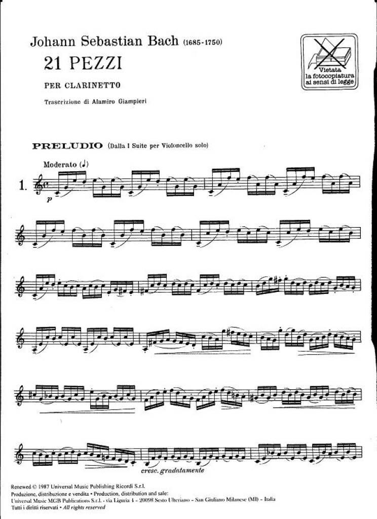 Johann Sebastian Bach: 21 Pieces For Clarinet: Solo pour Clarinette