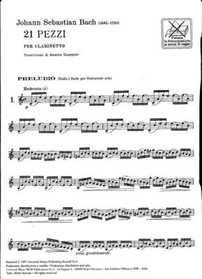 Johann Sebastian Bach: 21 Pieces For Clarinet: Solo pour Clarinette