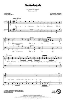 Leonard Cohen: Hallelujah - TTBB a Cappella: (Arr. Mark Brymer): Voix Basses A Capella