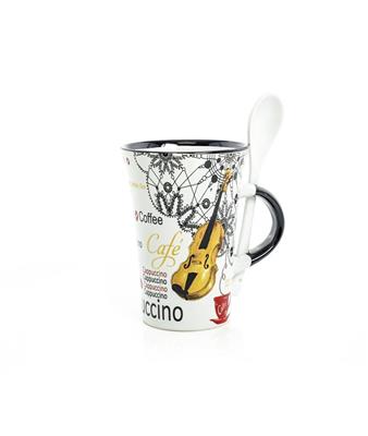 Cappuccino Mug With Spoon - Violin (White)