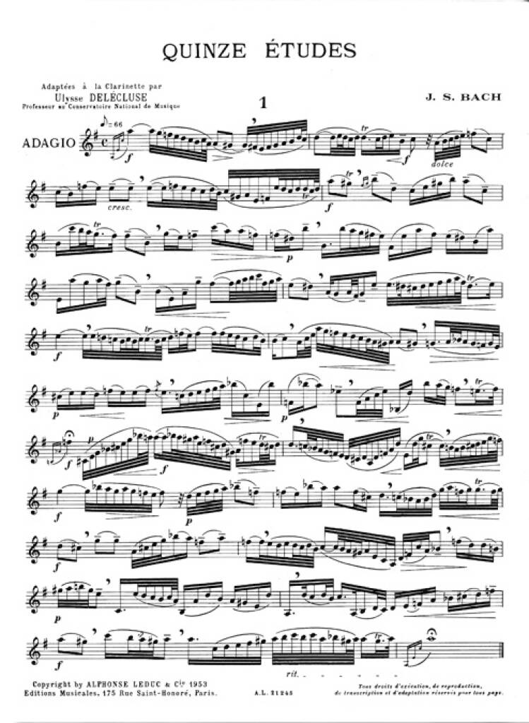 Johann Sebastian Bach: 15 Études adaptées à la clarinette: Solo pour  Clarinette | Musicroom.fr