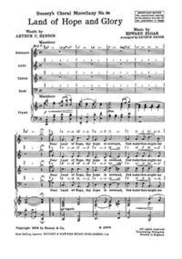 Edward Elgar: Land Of Hope And Glory: Chœur Mixte et Piano/Orgue |  Musicroom.fr