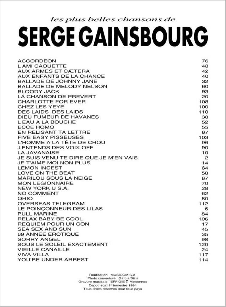Serge Gainsbourg: Collection Grands Interprètes: Piano, Voix & Guitare |  Musicroom.fr