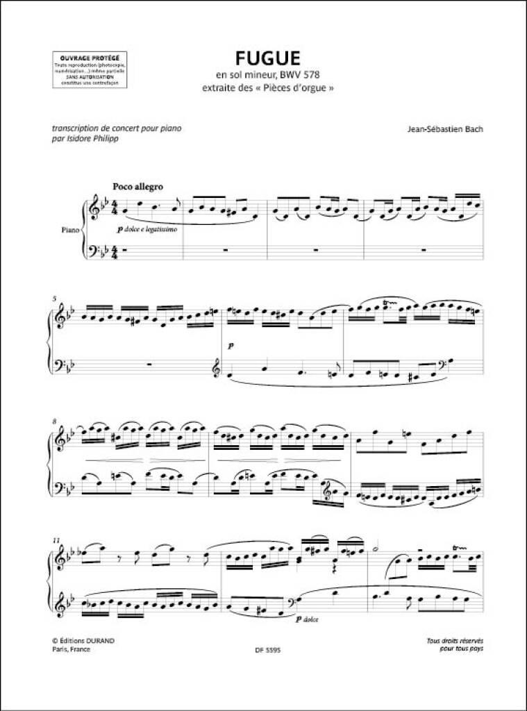 Johann Sebastian Bach: Fugue En Sol Mineur, Bwv 578: Solo de Piano |  Musicroom.fr