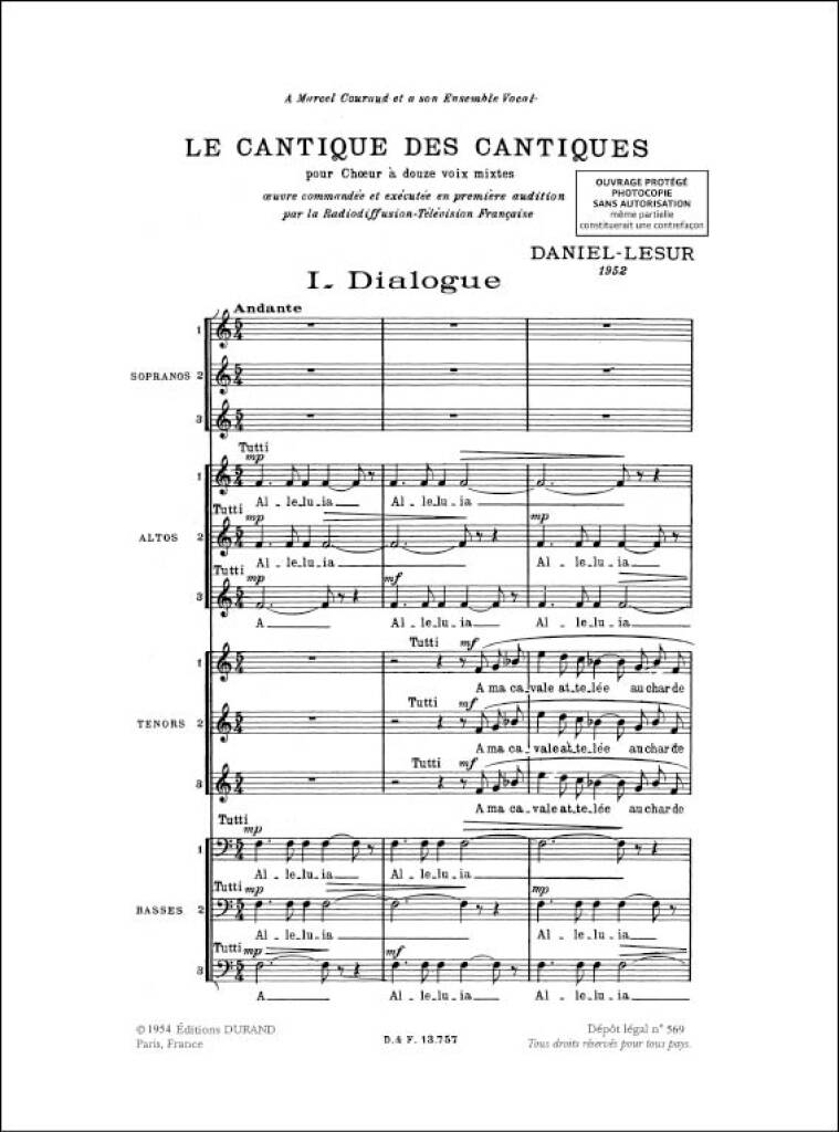 Jean-Yves Daniel-Lesur: Le Cantique Des Cantiques: Chœur Mixte A Cappella |  Musicroom.fr