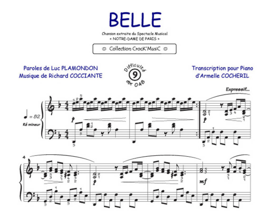 Richard Cocciante: Belle (Collection CrocK'MusiC): (Arr. Armelle Cocheril):  Solo de Piano | Musicroom.fr