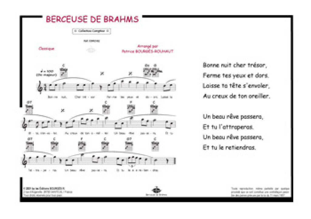 Berceuse de Brahms: (Arr. Patrice Bourgès): Piano, Voix & Guitare |  Musicroom.fr