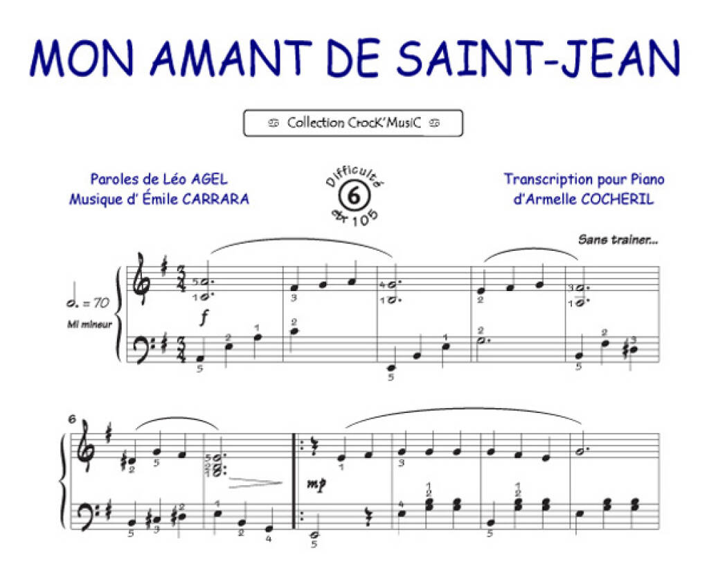 Leo Agel: Mon Amant de Saint Jean: (Arr. Armelle Cocheril): Solo de Piano |  Musicroom.fr