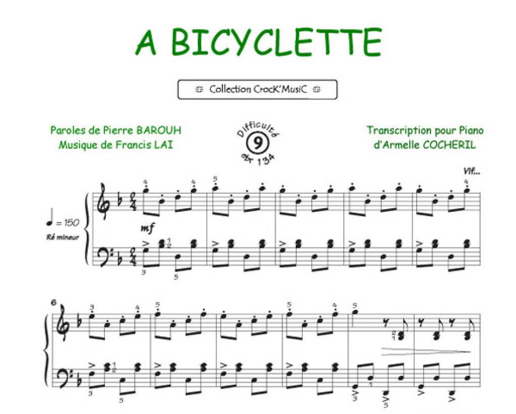 Pierre Barouh: A Bicyclette: (Arr. Armelle Cocheril): Solo de Piano |  Musicroom.fr