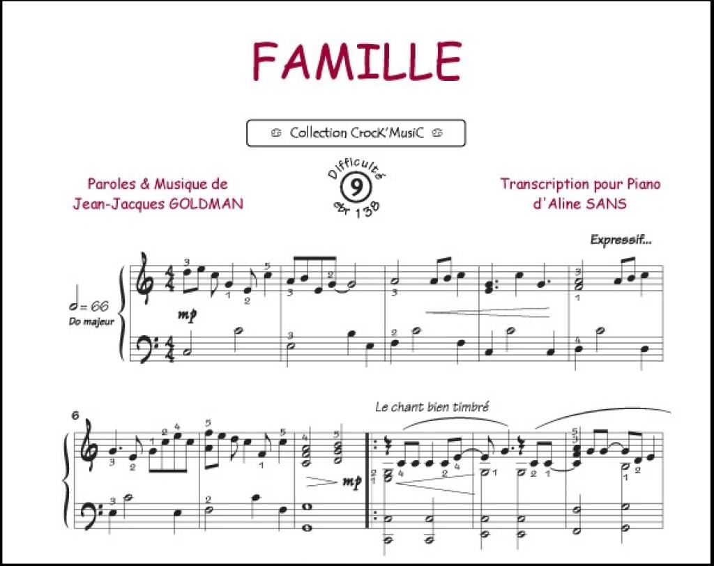 Jean-Jacques Goldman: Famille: (Arr. Aline Sans): Solo de Piano |  Musicroom.fr