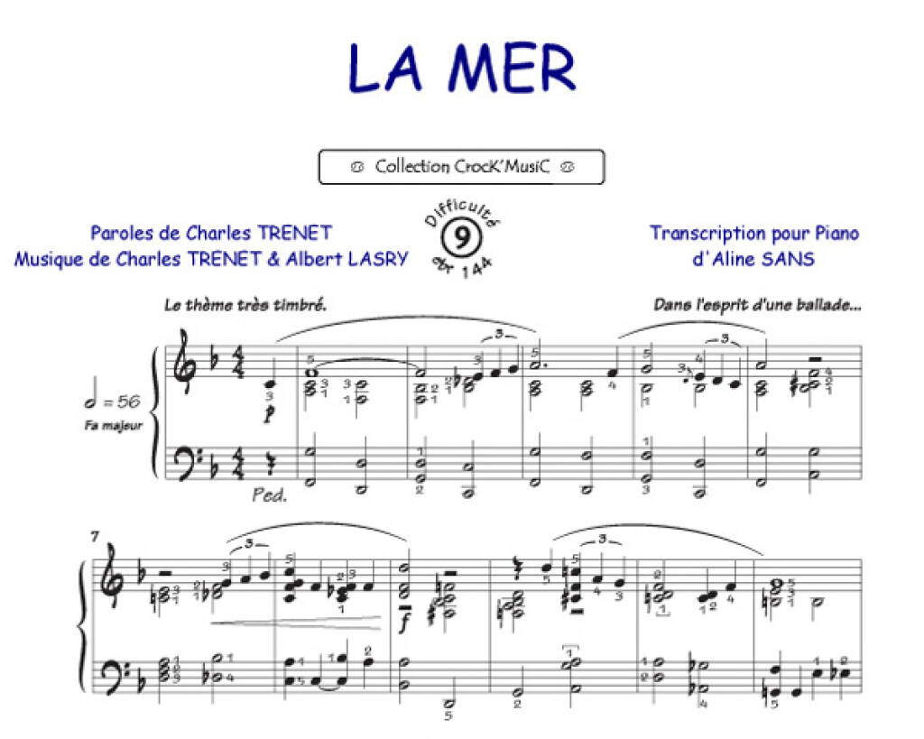 Charles Trenet: La Mer: (Arr. Aline Sans): Solo de Piano | Musicroom.fr