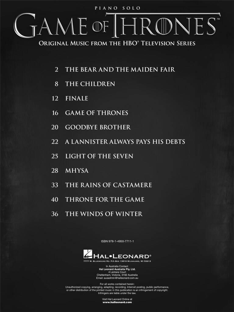 Game of Thrones: Piano Facile | Musicroom.fr