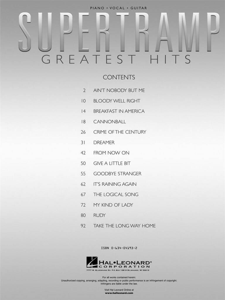 Supertramp: Supertramp - Greatest Hits: Piano, Voix & Guitare