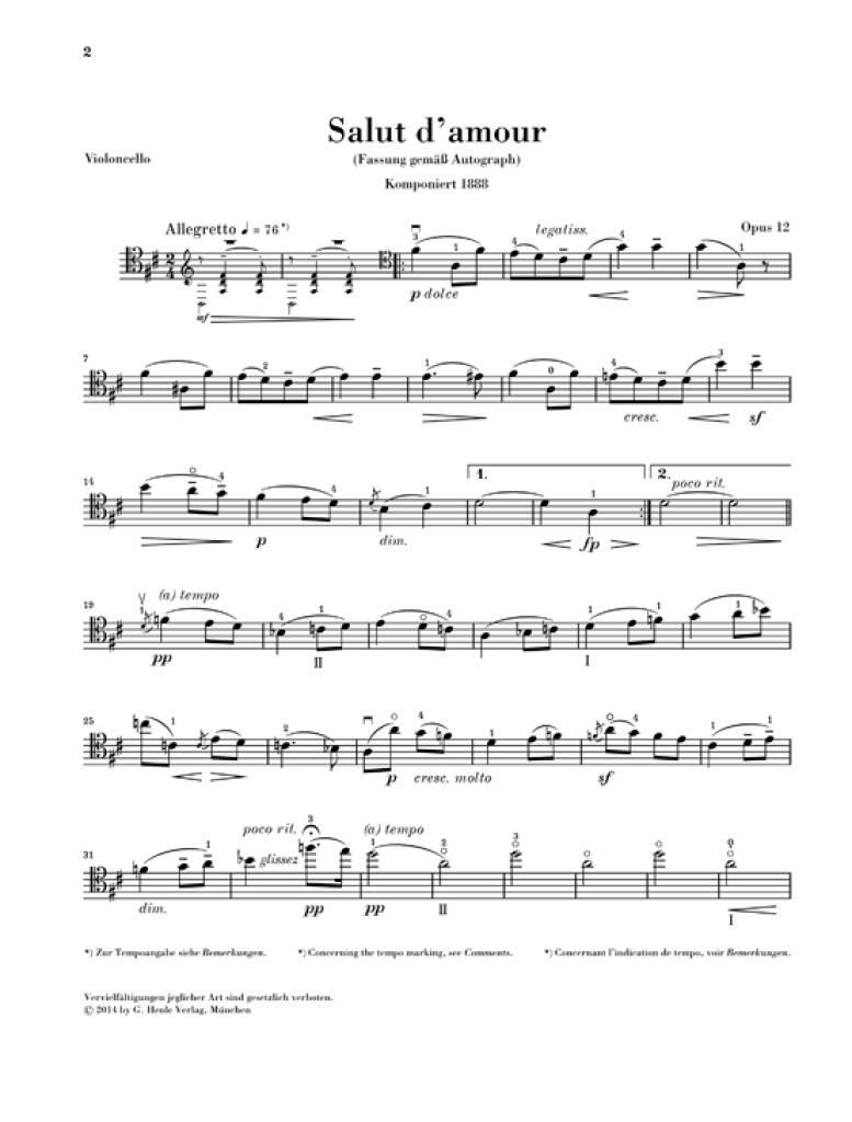 Edward Elgar: Salut d'Amour Op. 12 For Violoncello And Piano: Violoncelle  et Accomp. | Musicroom.fr