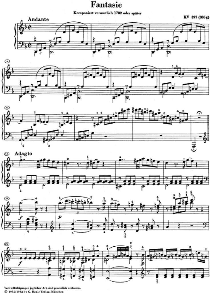 Wolfgang Amadeus Mozart: Fantasy In D Minor K.397: Solo de Piano |  Musicroom.fr