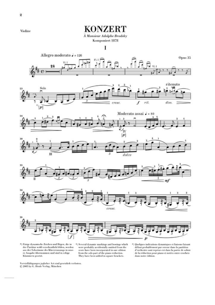 Pyotr Ilyich Tchaikovsky: Violin Concerto Op. 35: Violon et Accomp. |  Musicroom.fr
