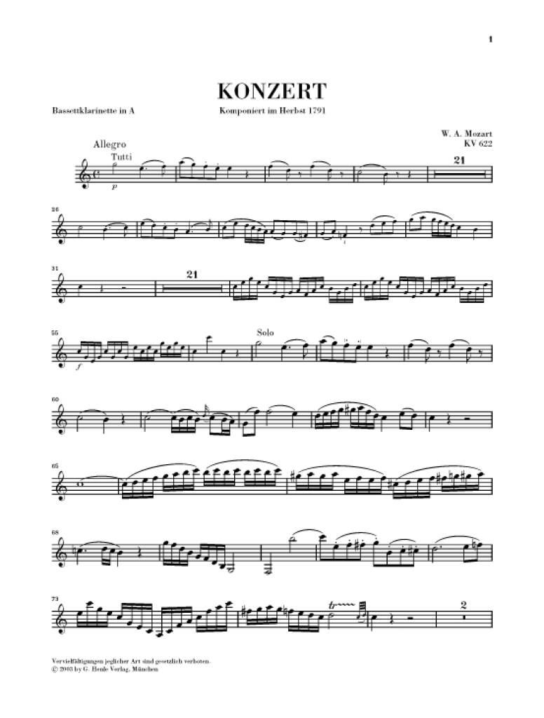 Wolfgang Amadeus Mozart: Clarinet Concerto A major K. 622: Clarinette et  Accomp. | Musicroom.fr