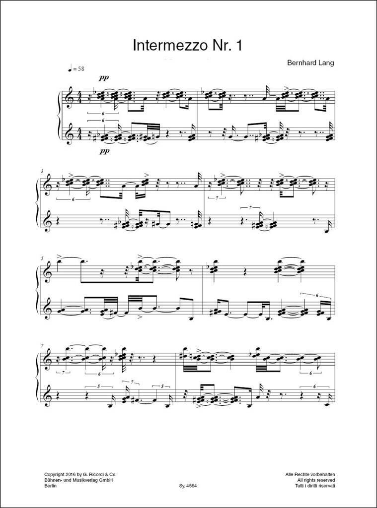 Bernhard Lang: Intermezzo Nr. 1: Solo de Piano | Musicroom.fr