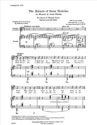 The Miracle of St. Nicholas: Voix Hautes et Piano/Orgue