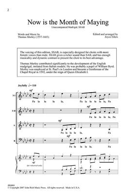 Thomas Morley: Now Is the Month of Maying: (Arr. Joyce Eilers): Chœur Mixte A Cappella