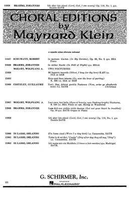 Johannes Brahms: Ich Aber Bin Elend (Lord God, I Am Weary): (Arr. M Klein): Chœur Mixte et Accomp.