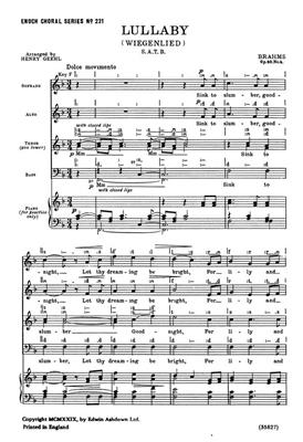 Johannes Brahms: Lullaby: Chœur Mixte et Piano/Orgue