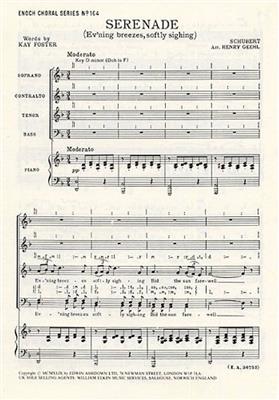 Franz Schubert: Serenade - Ev'ning Breezes, Softly Sighing: Chœur Mixte et  Piano/Orgue | Musicroom.fr
