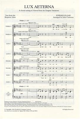Edward Elgar: Lux Aeterna: (Arr. John Cameron): Chœur Mixte et Accomp.