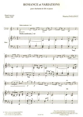 Maurice Faillenot: Romance et Variations: Clarinette et Accomp.